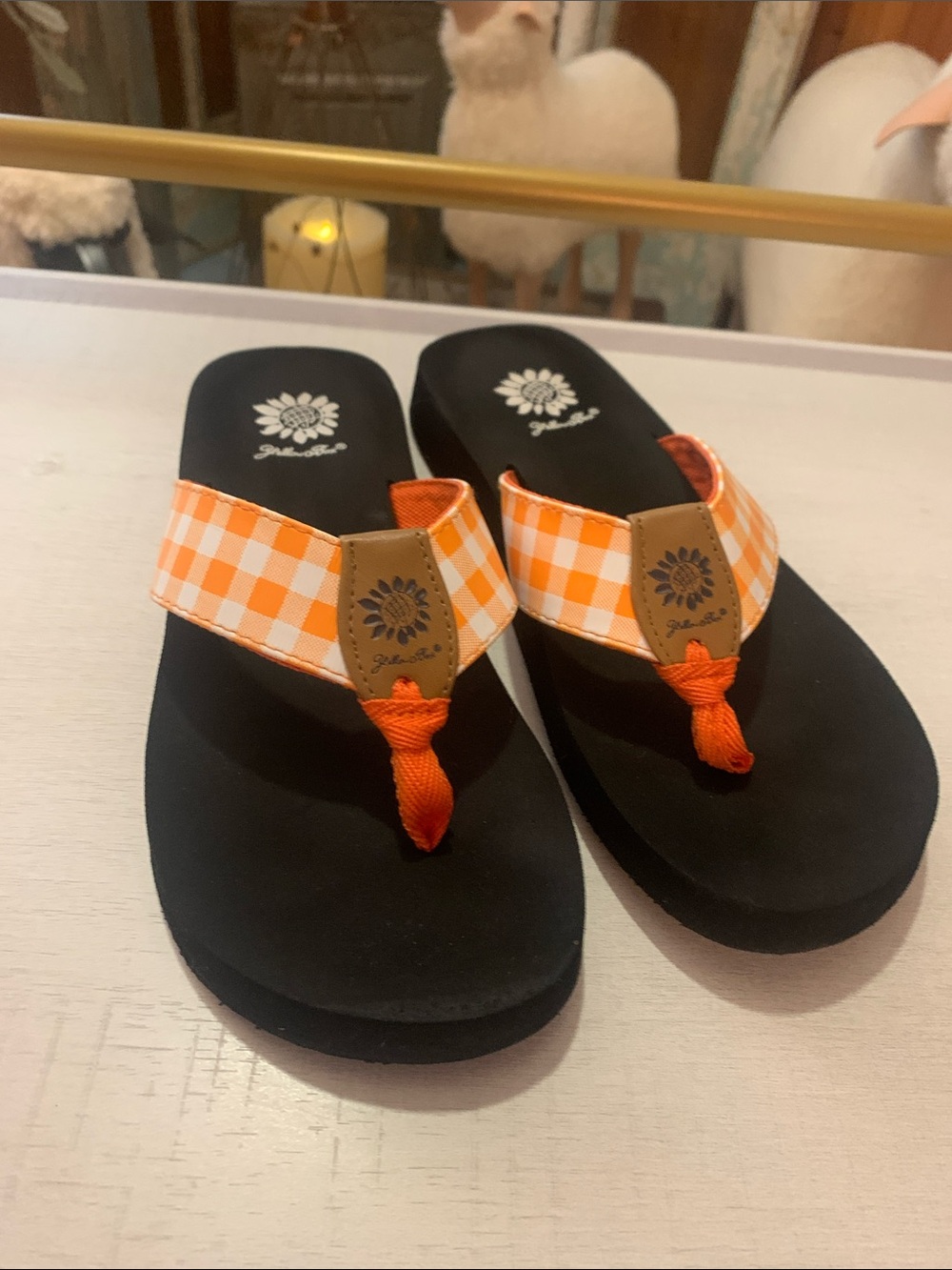 Yellow Box Orange Gingham Thong Sandals